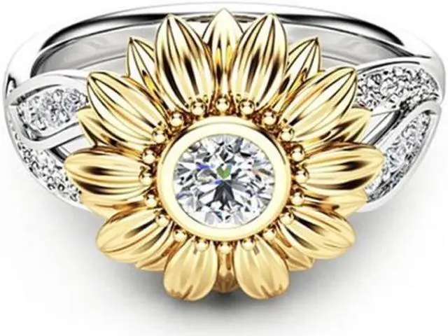 Alt view image 3 of 5 - Fashion Female Cute Sunflower Crystal Rings for Women 11 (White )