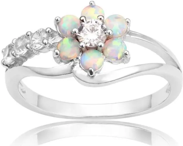 Alt view image 2 of 4 - 925 Silver Women Opal Flower Ring Jewelry 9 (White)