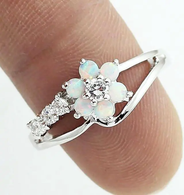 Alt view image 3 of 4 - 925 Silver Women Opal Flower Ring Jewelry 9 (White)