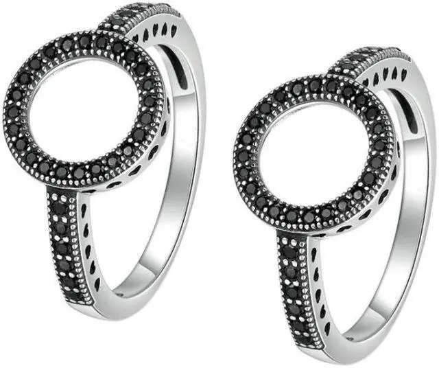 Main image of 2 PCS Alloy Lucky Circle Diamond Halo Rings 8 (Black)
