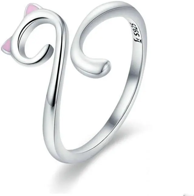 Main image of Cat Love Girl Ring S925 Sterling Silver Open Ring SCR341
