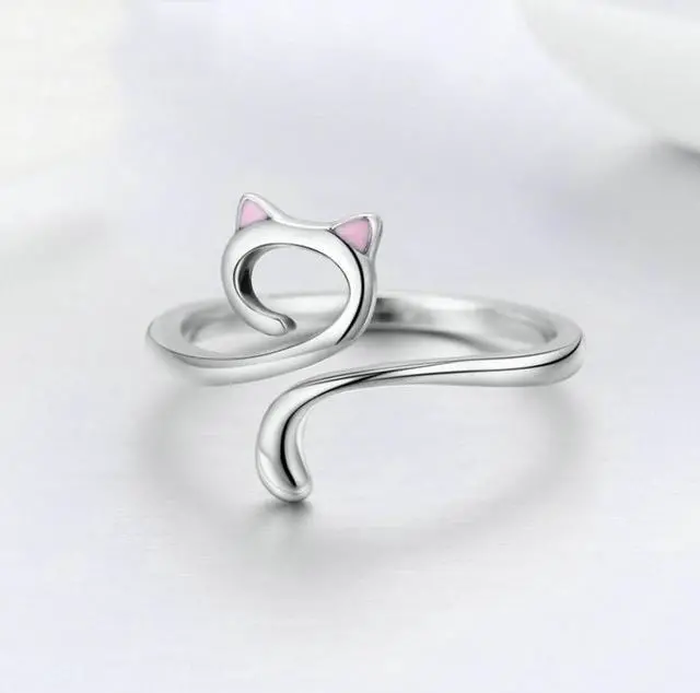 Alt view image 2 of 6 - Cat Love Girl Ring S925 Sterling Silver Open Ring SCR341