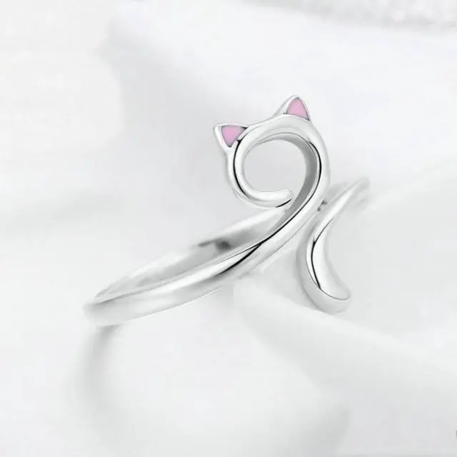 Alt view image 3 of 6 - Cat Love Girl Ring S925 Sterling Silver Open Ring SCR341