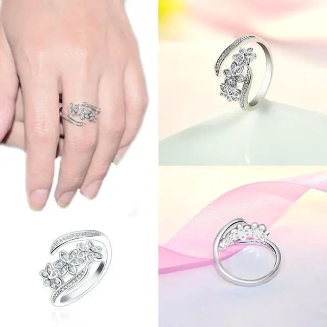 Alt view image 4 of 5 - Fashion Elegant Adjustable Flowers with Diamond Forefinger Rings Women Jewelry