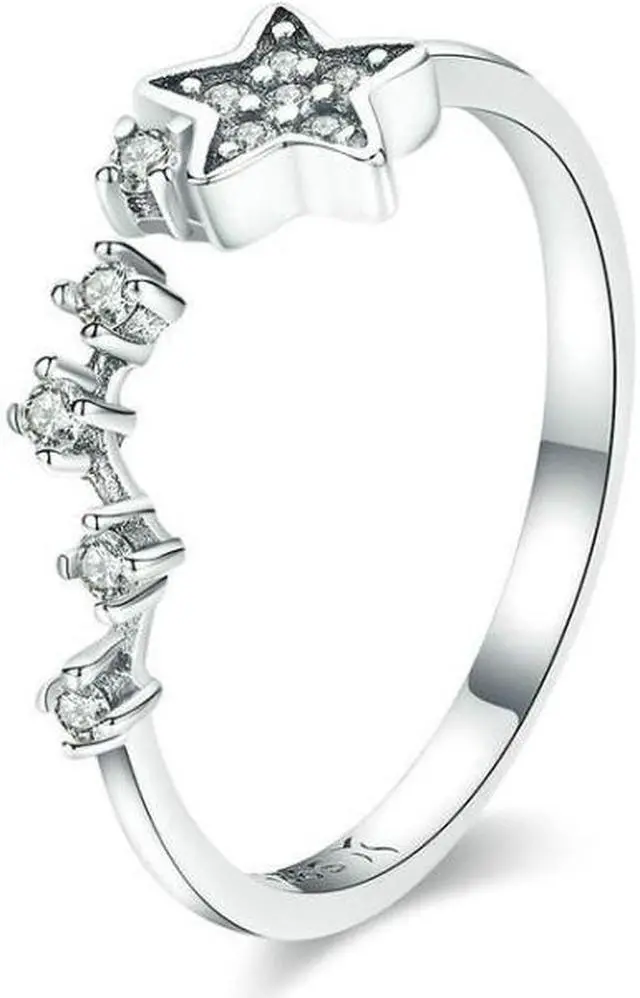 Main image of Star Diamond Hollow Ring S925 Sterling Silver Ladies Five-pointed Star Open Ring
