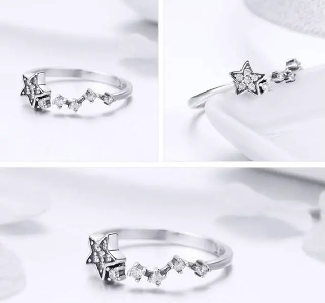 Alt view image 3 of 6 - Star Diamond Hollow Ring S925 Sterling Silver Ladies Five-pointed Star Open Ring