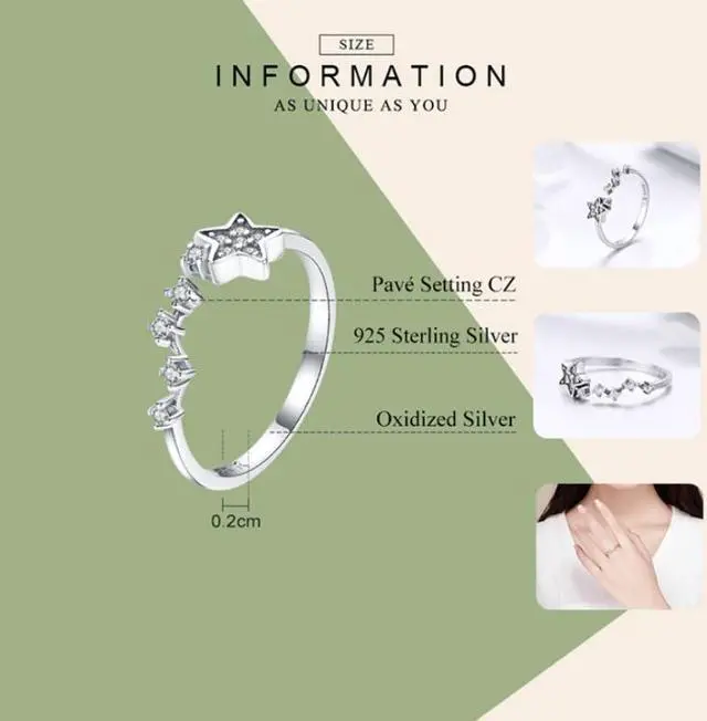 Alt view image 5 of 6 - Star Diamond Hollow Ring S925 Sterling Silver Ladies Five-pointed Star Open Ring