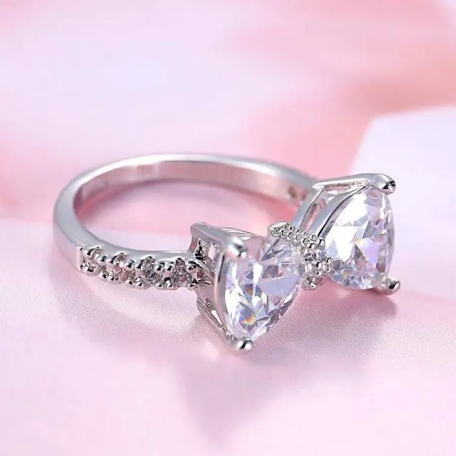 Alt view image 3 of 5 - Female Fashion Lovely Bowknot Design Zircon Ring 10
