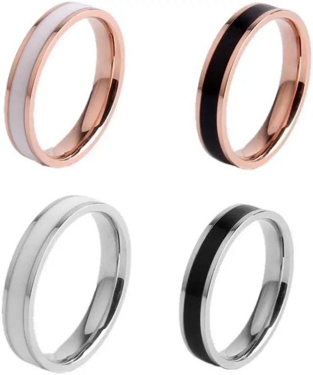 Alt view image 2 of 6 - Simple Black White Epoxy Couple Ring Women Titanium Steel Ring Jewelry, Size: US Size 4 US Size 4 (Black Glue Silver)