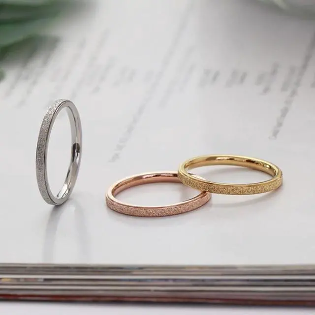 Alt view image 4 of 7 - Three Lifetimes Titanium Steel Couple Rings Very Fine Frosted Ring, Size: US Size 6 US Size 6 (Rose Gold)