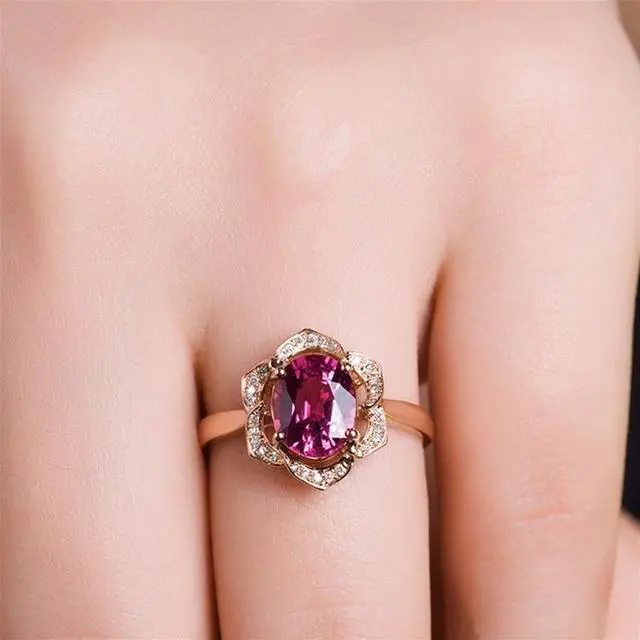 Alt view image 3 of 6 - Fashion Red Tourmaline Rose Gold Flower Shape Women Ring 6