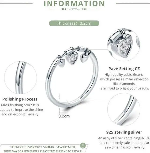 Alt view image 4 of 6 - 925 Sterling Silver Heart Diamond Ring Women Wedding Engagement Jewelry 7