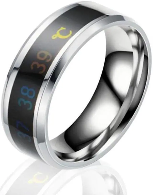 Main image of Smart Temperature Ring Stainless Steel Personalized Temperature Display Couple Ring, Size: 7 7 (White)
