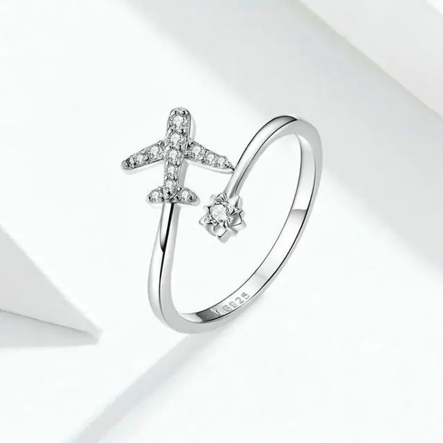Main image of 925 Sterling Silver Ring Plane Zircon Open White Gold Plated Ring SCR623