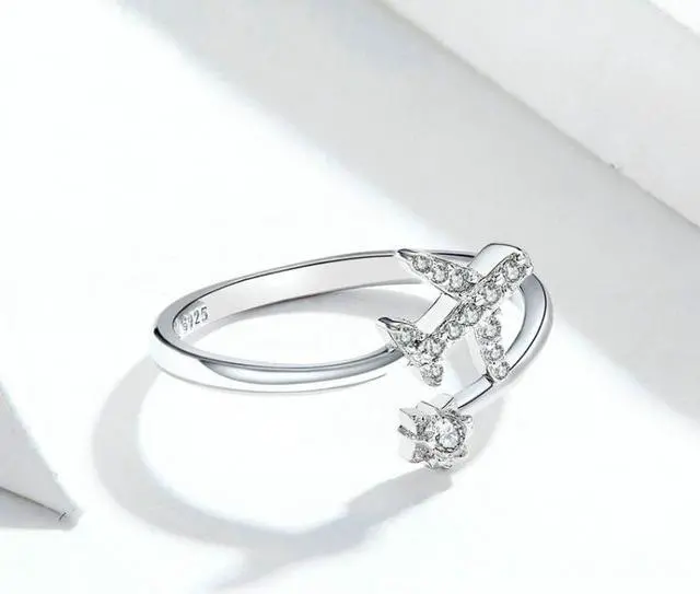 Alt view image 2 of 7 - 925 Sterling Silver Ring Plane Zircon Open White Gold Plated Ring SCR623