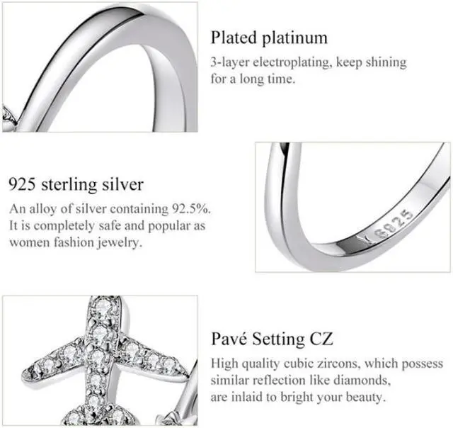 Alt view image 3 of 7 - 925 Sterling Silver Ring Plane Zircon Open White Gold Plated Ring SCR623