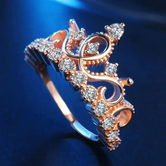 Alt view image 2 of 7 - Princess Queen Crown-shaped Rose Gold Plated Zircon Ring, US Size: 9, Diameter: 18.9mm, Perimeter: 59.5mm(Rose Gold)