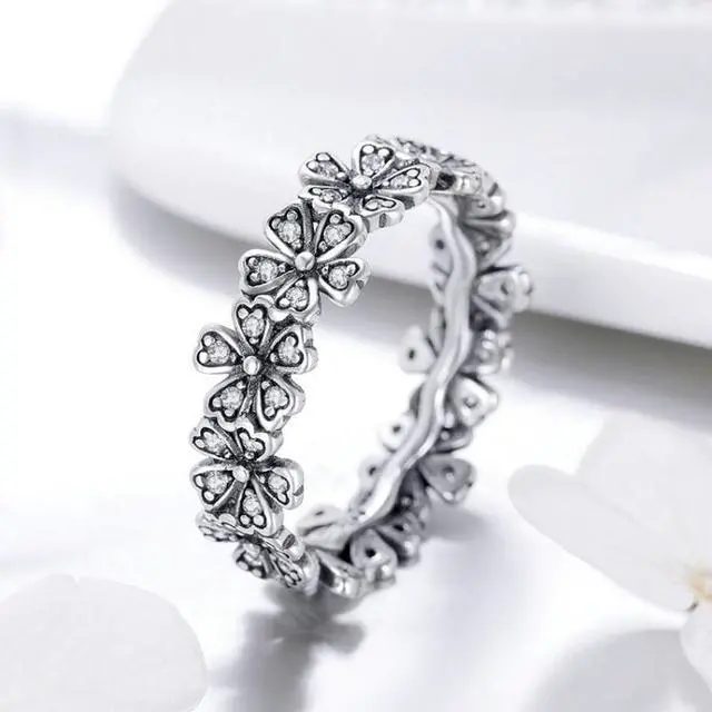 Alt view image 3 of 4 - Simple Silver Sparkle Daisy Floral Diamond Ring for Women Size: 7