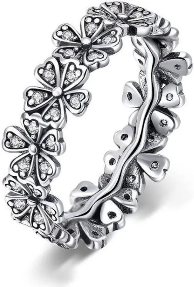 Alt view image 4 of 4 - Simple Silver Sparkle Daisy Floral Diamond Ring for Women Size: 7