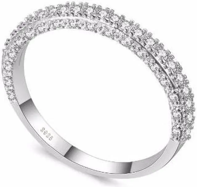 Main image of Double Row For Women Fashion Cubic Zirconia Wedding Engagement ring 9 (White Gold Deputy Ring)