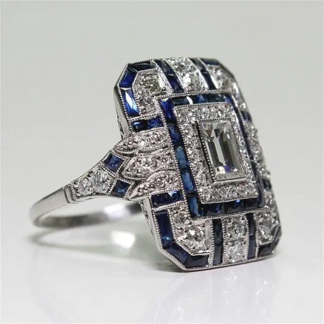 Alt view image 3 of 7 - Luxury Square Women Crystal Zircon Engagement Ring 10 (Blue) Black