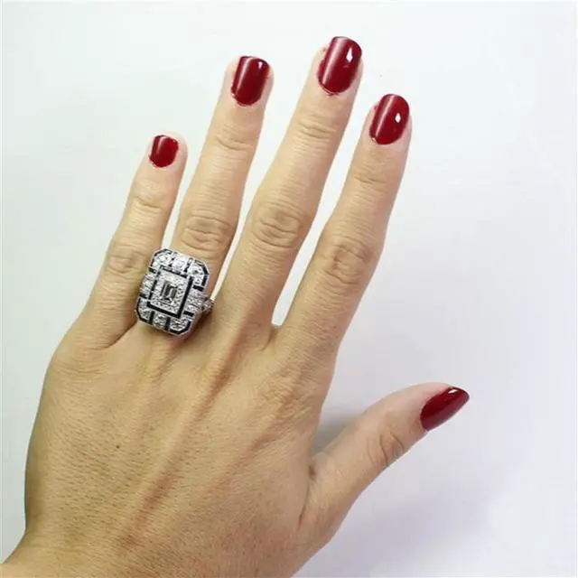 Alt view image 4 of 7 - Luxury Square Women Crystal Zircon Engagement Ring 10 (Blue) Black