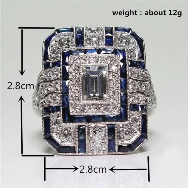 Alt view image 5 of 7 - Luxury Square Women Crystal Zircon Engagement Ring 10 (Blue) Black
