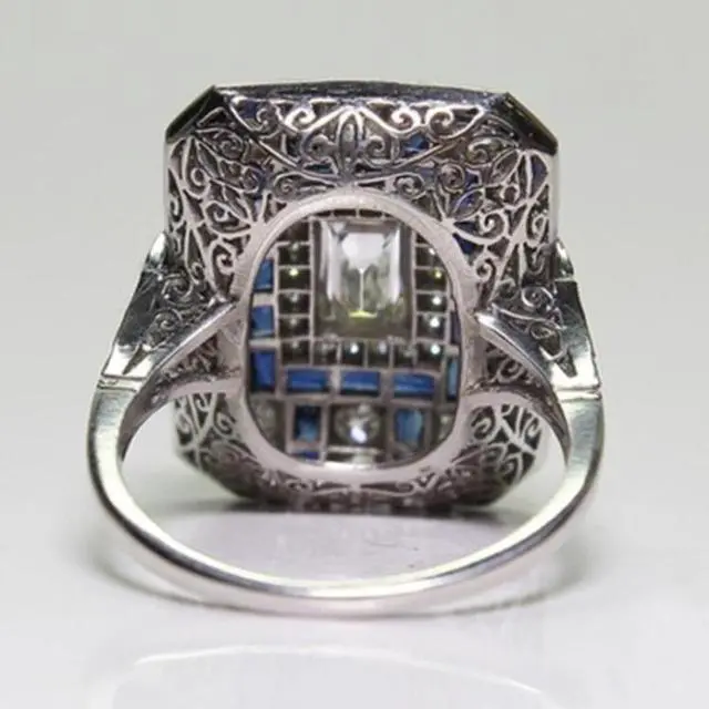 Alt view image 6 of 7 - Luxury Square Women Crystal Zircon Engagement Ring 10 (Blue) Black