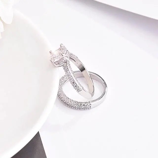 Alt view image 4 of 7 - Double Row For Women Fashion Cubic Zirconia Wedding Engagement ring 9 (White Gold Deputy Ring)