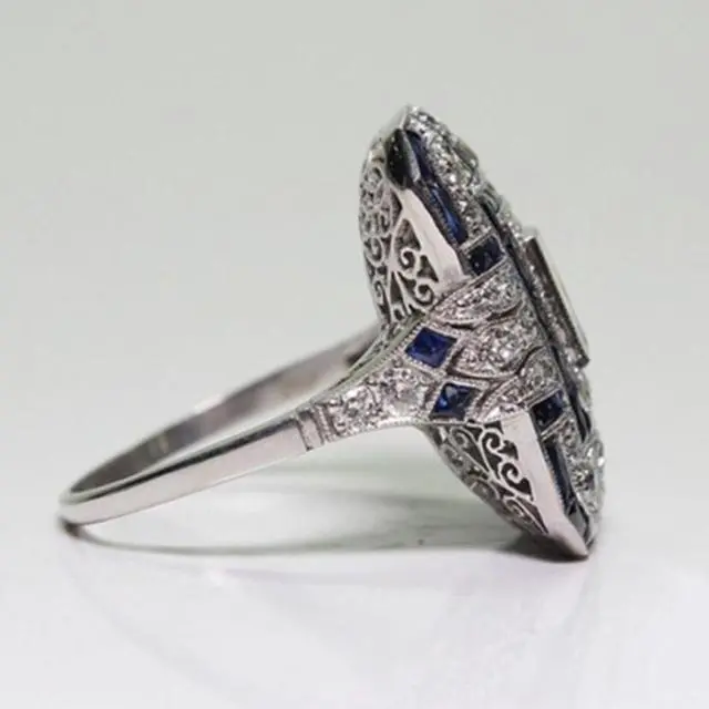 Alt view image 7 of 7 - Luxury Square Women Crystal Zircon Engagement Ring 10 (Blue) Black