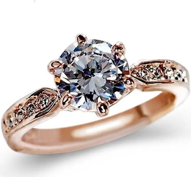 Main image of Female Classic Crystal Six-Claw Diamond Ring Wedding Ring 7 (Rose Gold)