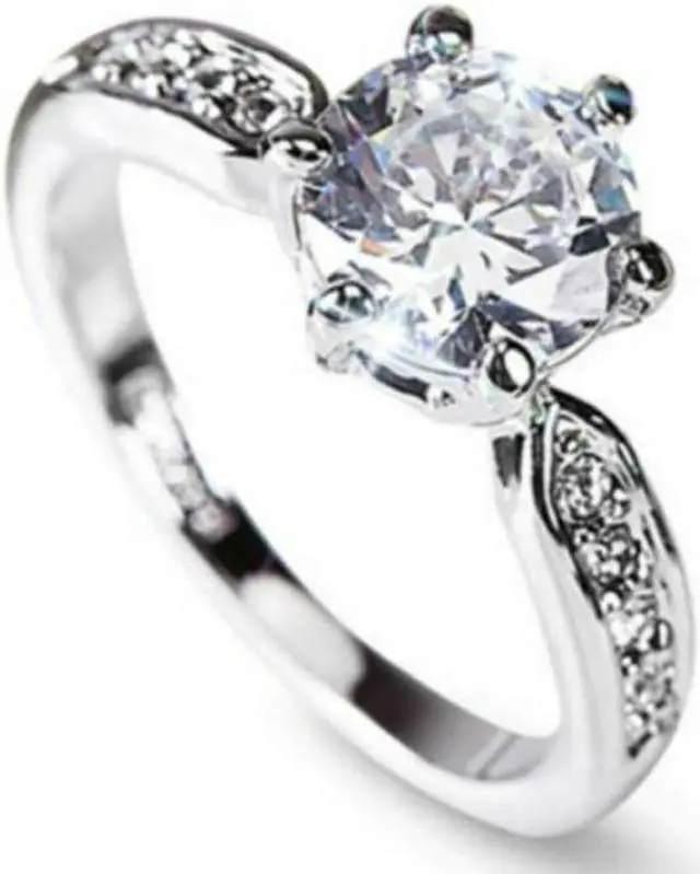 Alt view image 2 of 3 - Female Classic Crystal Six-Claw Diamond Ring Wedding Ring 7 (Rose Gold)
