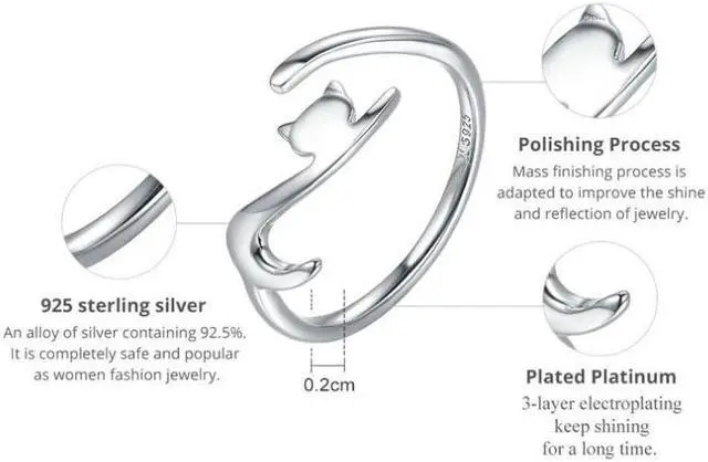 Alt view image 5 of 7 - Naughty Cat Sterling Silver Ring Fashion Open Ring SCR220 (Gold)