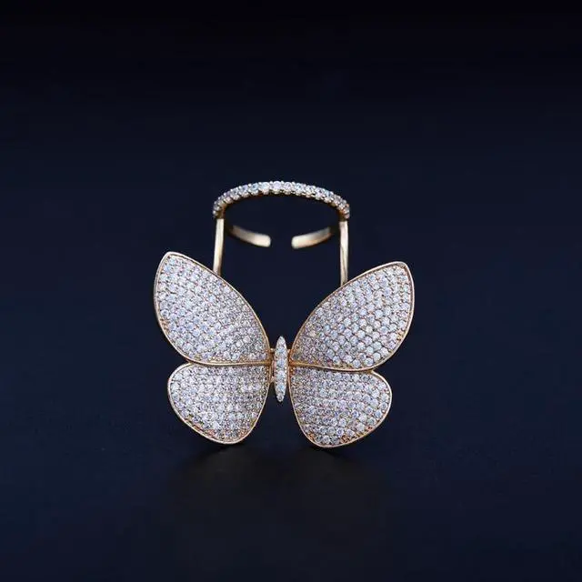 Alt view image 2 of 6 - Fashion Adjustable Butterfly Shape Ring with Diamond Women Jewelry 8 (Champagne gold) Gold