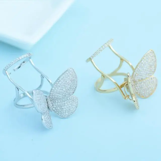 Alt view image 5 of 6 - Fashion Adjustable Butterfly Shape Ring with Diamond Women Jewelry 8 (Champagne gold) Gold