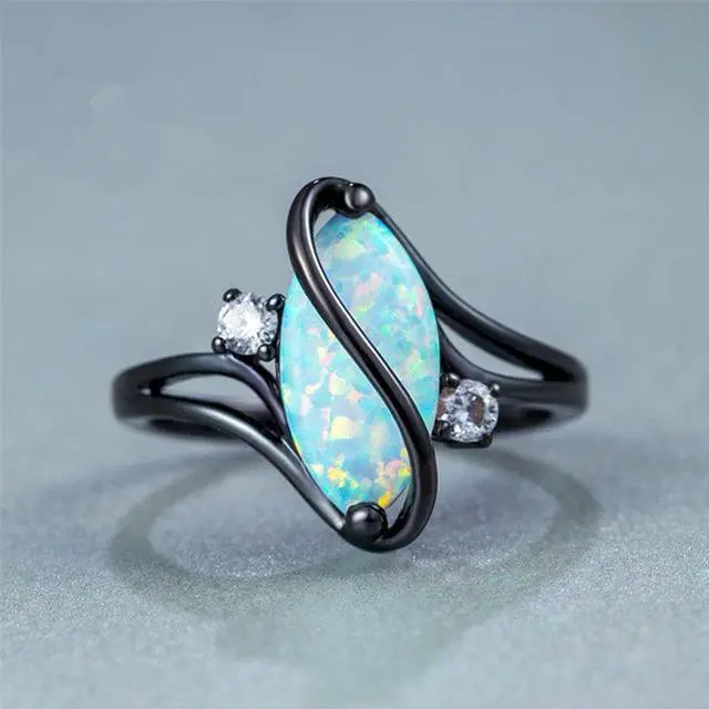 Main image of S Shape Opal Stone Black Color Rings Fashion Jewelry For Women 7 (Black)