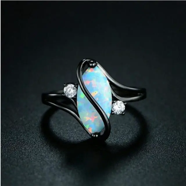 Alt view image 2 of 5 - S Shape Opal Stone Black Color Rings Fashion Jewelry For Women 7 (Black)