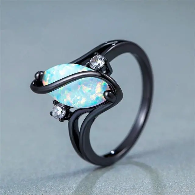 Alt view image 3 of 5 - S Shape Opal Stone Black Color Rings Fashion Jewelry For Women 7 (Black)