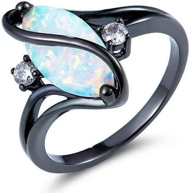 Alt view image 5 of 5 - S Shape Opal Stone Black Color Rings Fashion Jewelry For Women 7 (Black)