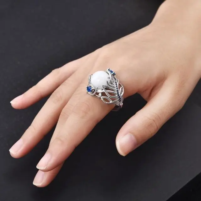 Alt view image 7 of 7 - Vintage Silver Hollow Natural Opal Rings Feather Pattern Rings for Women Jewelry 9