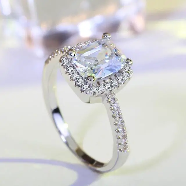 Alt view image 2 of 4 - Fashion Big Cubic Crystal Silver Zircon Ring Wedding Jewelry Party Gift 10
