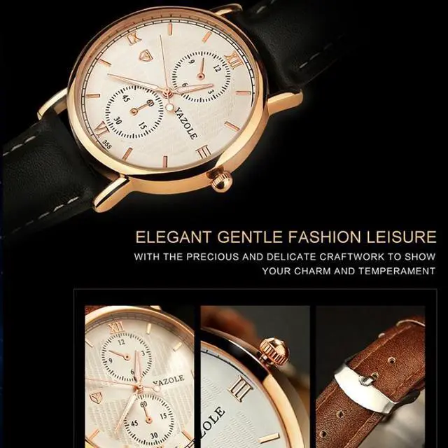 Alt view image 3 of 7 - YAZOLE 355 Two-eyes Luminous Business Men Quartz Watch (Black Tray Brown Belt)