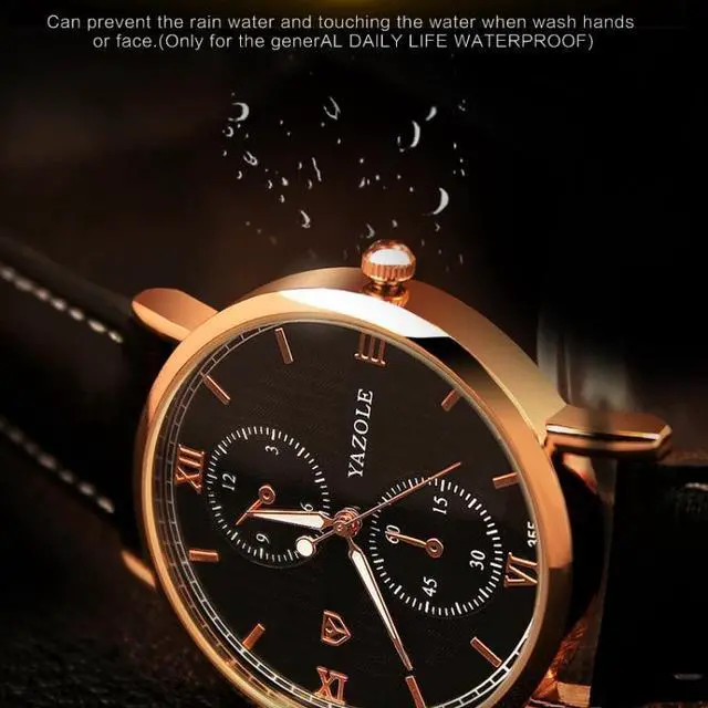 Alt view image 4 of 7 - YAZOLE 355 Two-eyes Luminous Business Men Quartz Watch (Black Tray Brown Belt)