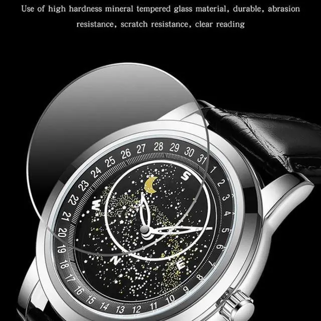 Alt view image 4 of 6 - SANDA 7001 Leather Strap Luminous Waterproof Mechanical Watch (Silver Blue)