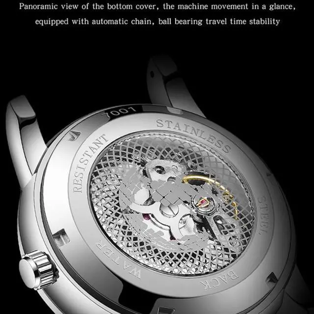 Alt view image 5 of 6 - SANDA 7001 Leather Strap Luminous Waterproof Mechanical Watch (Silver Blue)