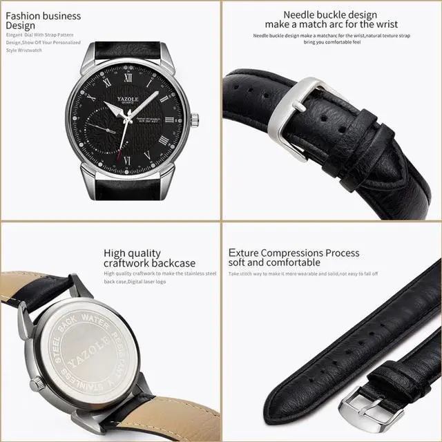 Alt view image 3 of 7 - YAZOLE 427 Men Fashion Business PU Leather Band Quartz Wrist Watch, Luminous Points (Style 4)