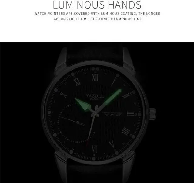 Alt view image 6 of 7 - YAZOLE 427 Men Fashion Business PU Leather Band Quartz Wrist Watch, Luminous Points (Style 4)