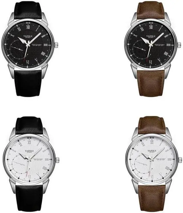 Alt view image 2 of 7 - YAZOLE 427 Men Fashion Business PU Leather Band Quartz Wrist Watch, Luminous Points (Style 4)