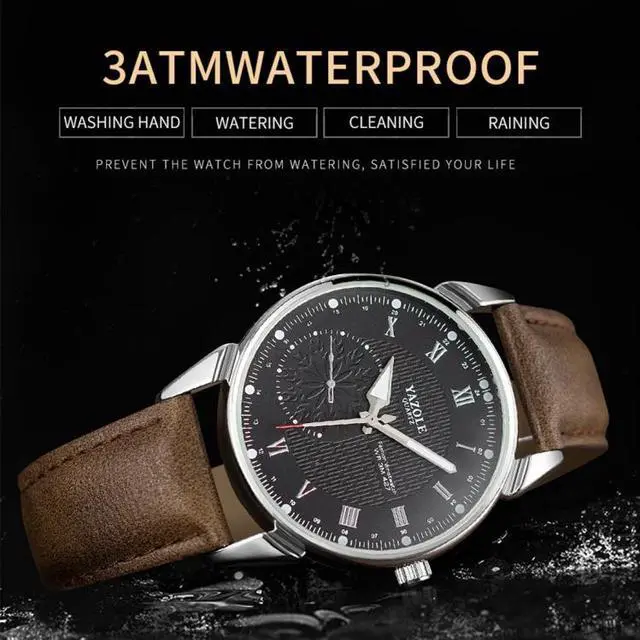 Alt view image 5 of 7 - YAZOLE 427 Men Fashion Business PU Leather Band Quartz Wrist Watch, Luminous Points (Style 4)