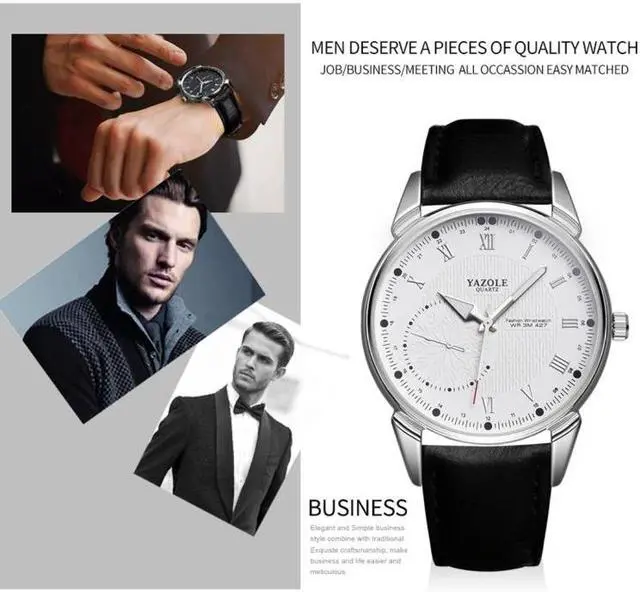 Alt view image 4 of 7 - YAZOLE 427 Men Fashion Business PU Leather Band Quartz Wrist Watch, Luminous Points (Style 4)